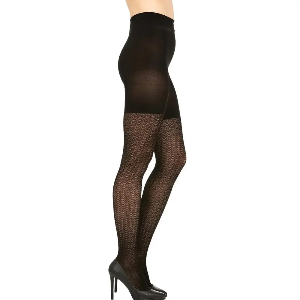 SPANX Assets Shaping Tights Textured Wish Bone Black Size 2 NEW